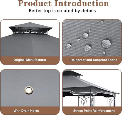 SCOCANOPY Replacement Gazebo Canopy for 10 x 12 Regency II Patio Gazebo Model L-GZ798PST,A101004104,A101004105,(Grey)