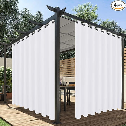 HolidayIdeas Extra Wide Outdoor Curtains for Patio Waterproof, 4 Panels - 110 x 108 Inch - Privacy & Light Filtering Curtains White Grommet Outside Curtains for Porch, Gazebo, Pergola, Backyard