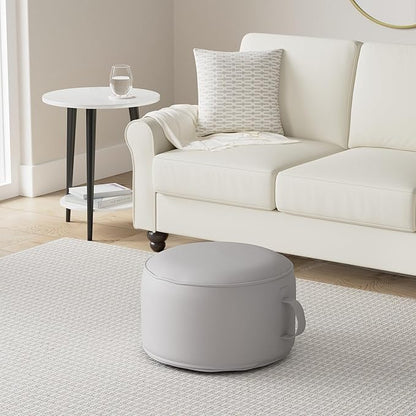 QILLOWAY Indoor/Outdoor Inflatable Stool,Round Ottoman,All Weather Foot Rest for Camping or Home,Light Grey