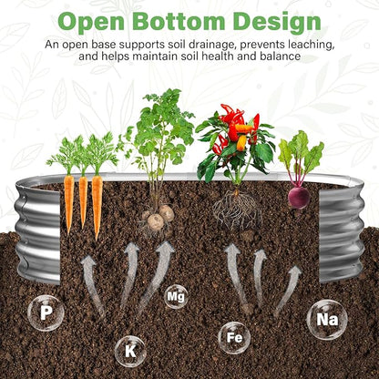 TATAANTY Galvanized Raised Garden Bed for Outdoor: 4X2X1ft Durable Metal Vegetable Plant Container Kit - Oval Planter Box for Gardening Flower Trough