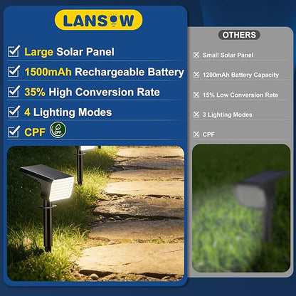 LANSOW Solar Spot Lights Outdoor Waterproof IP67, (2 Pack/90 LED/4 Modes) Solar Landscape Spotlights, 2-in-1 Solar Powered Flood Lights for Yard Garden Pathway Outside Tree, Auto ON/Off(Warm White)