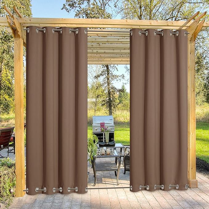 NICETOWN Waterproof Outdoor Curtain Rustproof Fixed Grommet Top and Bottom, Blackout Thermal Insulated Vertical Drape Heavy Weight Wind Break Drapery for Patio, W52 x L120, 1 Piece, Tan-Khaki