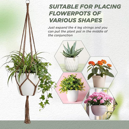 EBOOT 2 Pack 41 48 Inch Large Macrame Plant Hanger Rope to Hang Flower Pot Plant Holder for Indoor Outdoor Decorations, 4 Legs (Linen Color)