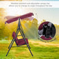 Porch Swing, 3-Person Steel Patio Swing with Canopy, Wine Red