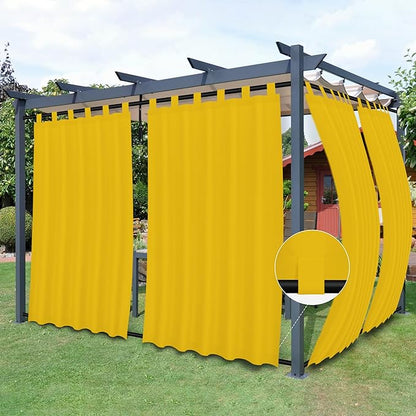 Easy-Going Outdoor Patio Curtains Detachable Tab Top Windproof Weatherproof Curtain for Cabana, Porch, Pergola and Gazebo, Tab Bottom Drape, 2 Panels, 54W x 108L inch, Yellow