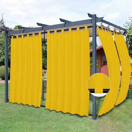 Easy-Going Outdoor Patio Curtains Detachable Tab Top Windproof Weatherproof Curtain for Cabana, Porch, Pergola and Gazebo, Tab Bottom Drape, 2 Panels, 54W x 120L inch, Yellow