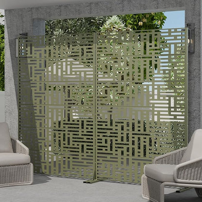 Casaphoria Metal Privacy Screen Outdoor, 72" H x 47" W Freestanding Decorative Privacy Screen for Patio Deck Balcony Garden with Stable Base, Green-Helen