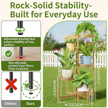 Tall Plant Stand Indoor Outdoor, Corner Metal Flower Pot Stands for Multiple Plants, 5 Tier Heavy Duty Plant Shelf for Patio Garden Balcony Living Room Bedroom - GoldWave