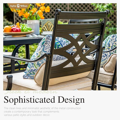 Sophia & William Outdoor Patio Dining Set for 6 | Outdoor Table and Chairs | Removable Seat Cushions | 64" Metal Tabletop with Wood Texture