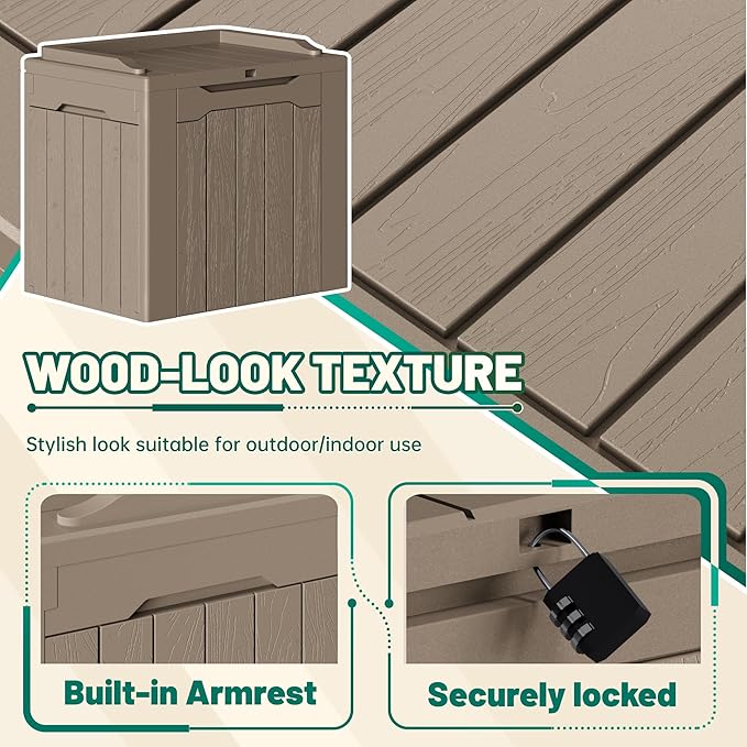 Deck Box 30 Gallon Light Brown Resin, Lockable and Waterproof 2 Pack