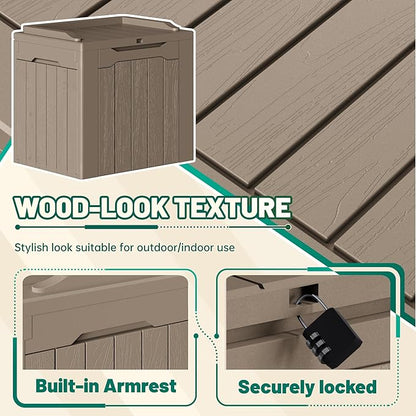 Deck Box 30 Gallon Light Brown Resin, Lockable and Waterproof 2 Pack