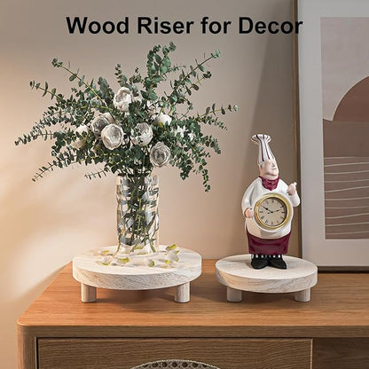 Wood Plant Stand Indoor Outdoor, 12/10/8/6" Round Wood Riser for Decor Wooden Stool Display Stand Flower Pot Holder Small Planter Tray Modern Potter Decorative for Desktop Counter Room
