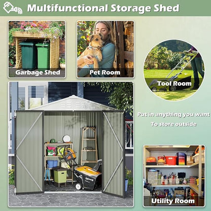 Devoko Outdoor Storage Shed 6 x 4 FT Lockable Metal Garden Shed Steel Anti-Corrosion Storage House with Double Lockable Door for Backyard Outdoor Patio (Gray)