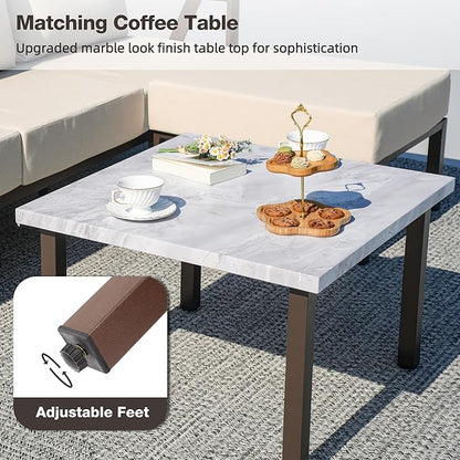 Outdoor Furniture Set, Outdoor Patio Couch Sectional with Ottoman, 3 Pieces Outdoor Patio Sofa Set Deep Seating with 6" Thick Cushions, Upgrade Beige