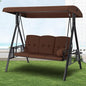 U-MAX 3-Seat Porch Swing Chair Steel Frame, Patio Swing Chair with Stand and Removable Cushions, Outdoor Canopy Swing Chair for Outside, Backyard, Garden, Brown Cushion