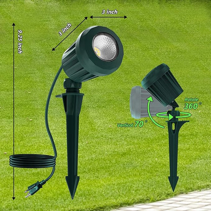 Spotlight Outdoor – 120V Plug-in, 2700K Warm White LED Landscape Spot Lights with RGB 3 Lenses for Yard, Garden, Lawn&Tree Decor, IP67 Waterproof, Perfect for Holidays&Everyday (2 Pack, Green)