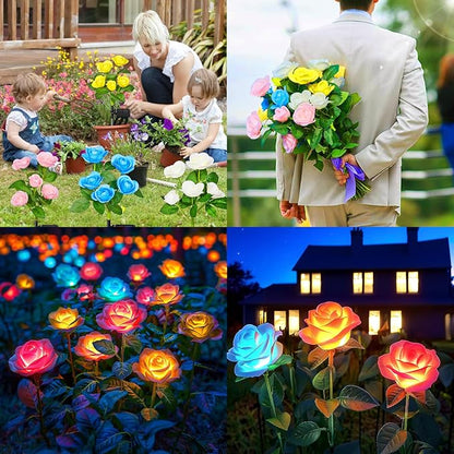 WdtPro Solar Lights Outdoor, 8 Pack Solar Garden Light with 40 Rose Flowers, 7 Color Changing Solar Powered Flowers Lights Waterproof for Outside Patio Yard Pathway Decor