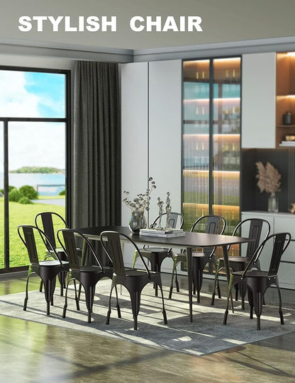 Patio Dining Chairs, Black Metal Farmhouse Stackable Set of 4