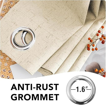 H.VERSAILTEX Linen Curtains 100% Blackout Curtains for Bedroom 90 inch Long Full Light Blocking Nature Linen Blended Window Curtains for Living Room Nickel Grommet (2 Panels, Bleached Sand)