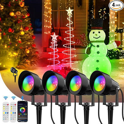Spot Lights Outdoor, Smart RGBW LED Color Changing Landscape Lighting with APP and Remote Control, Music Mode, DIY Scenes, Timing, IP65 Waterproof Spotlight Plug in for Yard Garden, 4 Pack