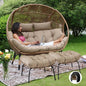NICESOUL Indoor Outdoor Double Egg Chair with Footstools & 6.5" Thick Cushions, Oversized Wicker Egg Shaped Chair with Footrest, Stationary 2 Seater Comfy Loveseat for Patio Backyard Garden Sunroom