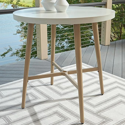 Signature Design by Ashley Seton Creek Casual Outdoor Bar Table with Umbrella Hole, Beige & White