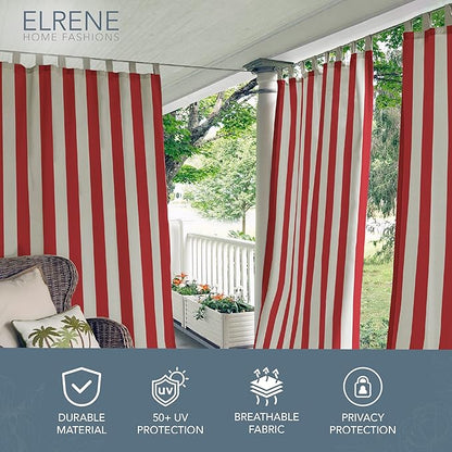 Elrene Home Fashions Highland Stripe Indoor/Outdoor Curtain Panel, 50 inches X 108 inches, Red