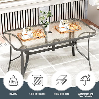 TLSUNNY 7 Pieces Patio Dining Set, Outdoor Table and Chairs W/1.69″ Umbrella Hole, 30"X 55" Table and Stackable Textilene Chair, All Weather Patio Furniture Set (Umbrella not Included)