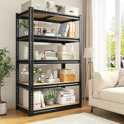 5 Tier Garage Shelving 2020LBS Storage Shelves,Adjustable Heavy Duty Metal Shelving Unit Utility Rack for Garage,Kitchen Pantry Shelf for Warehouse,Closet,Commercial,28" W x 12" D x 59.8" H,Black