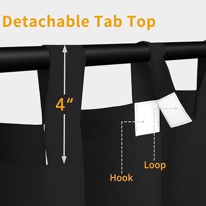 Easy-Going Outdoor Patio Curtains Detachable Tab Top Windproof Weatherproof Curtain for Cabana, Porch, Pergola and Gazebo, Tab Bottom Drape, 2 Panels, 54W x 84L inch, Black
