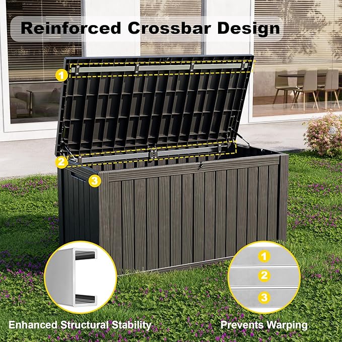 Deck Box, 150 Gallon Black Resin Lockable Weathertight Storage Bin