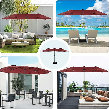 DUMOS 15FT Large Patio Umbrella with Base Included, Rectangle Table Umbrella Outdoor Patio, Outside Umbrellas for Deck, Market, Backyard, Wine Red