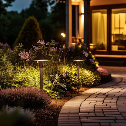 LEONLITE Update 5CCT Low Voltage Pathway Lights, LED Landscape Path Lights, 1800/2700/3000/4000/5000K, Flat Cone Head, 12-24V AC/DC, IP65 Outdoor Walkway Light, Oil Rubbed Bronze Aluminum, Pack of 6
