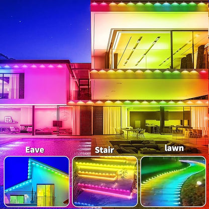 300ft Permanent Outdoor Light, RGB Outdoor eave Light,IP67 Waterproof LED eave Lights,Suitable for Party, Daily,Halloween,Christmas,Rooftop,Garden,Patio（2 Rolls of 150ft）