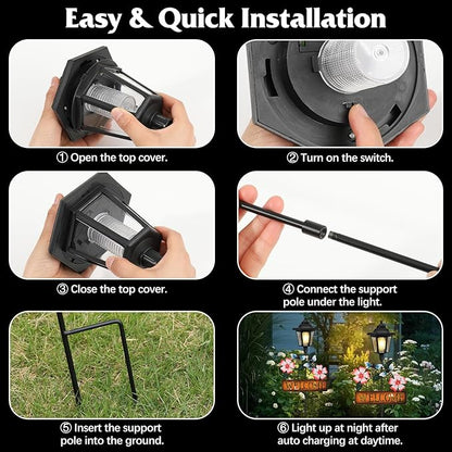 Lewondr Solar Garden Lights Bee, 37.4 Inch Solar Lamp Post Light with Welcome Sign & Bees, Outdoor Waterproof Solar Stake Lights for Yard Porch Patio Pathway Gardening Gifts, 2 Pack