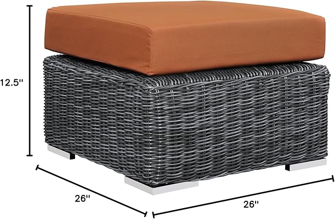 Modway Summon Wicker Rattan Outdoor Patio Sunbrella Square Ottoman in Canvas Tuscan