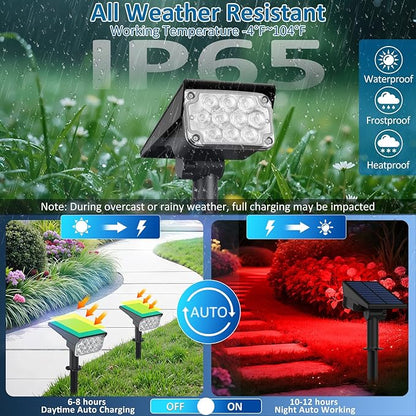 T-SUNUS Christmas Red Solar Lights for Outside IP65 Waterproof Auto On/Off Adjustable Landscape Spot Lighting Garden Spotlight Outdoor Tree Pathway Yard Driveway Wall Patio Lawn Flag Halloween 4 Pack