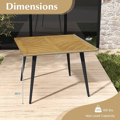 Tangkula 42.5" Acacia Wood Outdoor Dining Table for 4, Patio Table with 1.9" Umbrella Hole, Metal Legs & Adjustable Foot Pads, 4-Person Outside Table for Garden, Poolside & Backyard