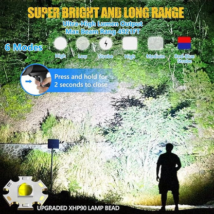 Spotlight 1000000 Lumens, 6 Modes Led Rechargeable Spotlight Flashlight As Seen on TV with Tripod, 3 Color Filters, Super Bright Solar Spot Lights Outdoor Handheld for Hunting, Boating, Large