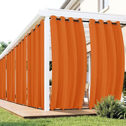 Outdoor Curtains for Patio Waterproof 6 Panels - Windproof, Privacy, Weatherproof Outside Drapes for Gazebo Pergola Porch, Grommet Top and Tab Bottom, 54x108 Inch, Mecca Orange