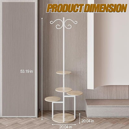 Plant Stand Indoor 5 Tier 8 Potted with hook hanging basket Multiple Flower Pot Holder for Patio Garden Balcony Living Room Corner (5 Tier with hook White+Sonoma Oak)