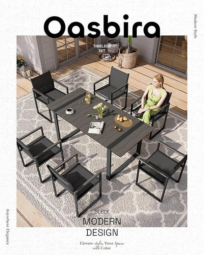 Outdoor Table and Chairs of 4, Patio Dining Sets, HDPS + Aluminum Outdoor Furniture Set with Umbrella Hole, Patio Dining Table Set (Charcoal)