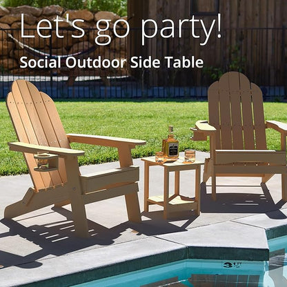 LUE BONA Adirondack Outdoor Side Table, 2-Tier Brown HDPS Patio End Table Weather Resistant, Morden Side Table for Patio, Pool, Porch