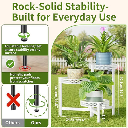3 Tiered Tall Plant Stand Indoor Outdoor, Metral Plant Shelf for Corner Display Rack, Multi-Tier Folding Planter Pot Holder Flower Stand for Living Room Balcony Garden Patio - WhiteWave