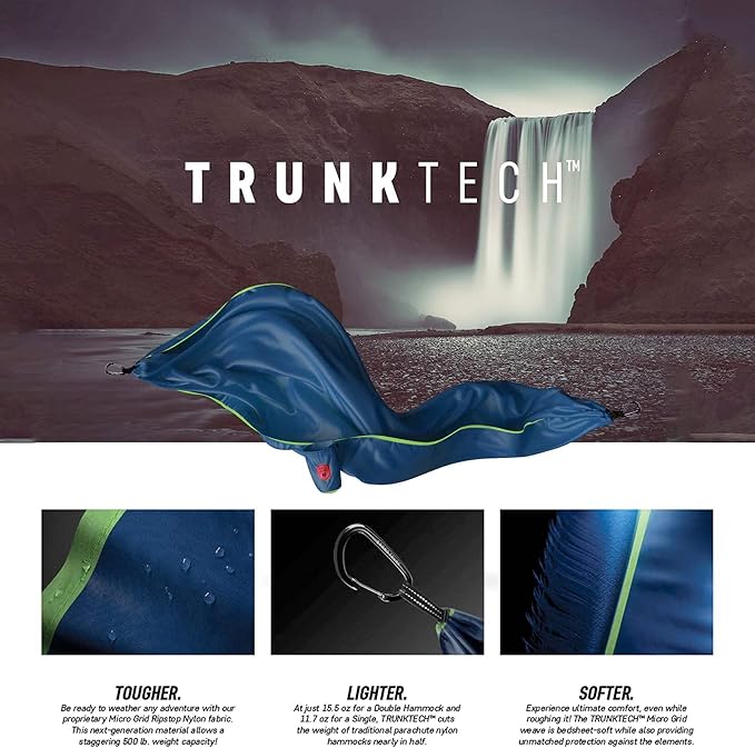 GRAND TRUNK TrunkTech Double Hammock | Ultra-Strong & Lightweight | 11 ft Hammock with Ripstop Nylon | 500 lb Capacity | Fast-Drying & Weather-Resistant | Navy/Green