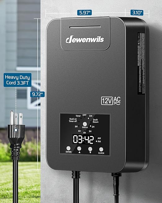 DEWENWILS 300W Low Voltage Landscape Transformer,120V AC to 12V/14V AC Low Voltage Transformer, Weatherproof Outdoor Landscape Lighting Transformer for Garden Lights, Spotlights, Steplights