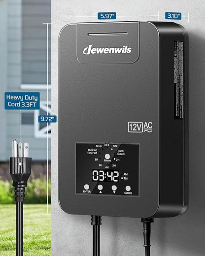 DEWENWILS 200W Low Voltage Landscape Transformer with Photocell Sensor & Timer, 120V AC to 12V/14V AC, Weatherproof Outdoor Landscape Lighting Transformer for Garden Lights, Spotlights, Steplights