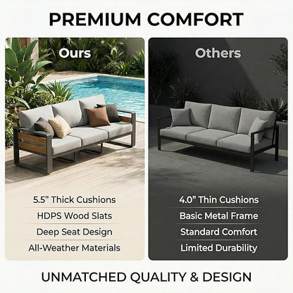 ZANDOR Aluminum Outdoor Patio Furniture Set, 5-Piece Metal Modern Outside Sectional Conversation Lawn Furniture with Coffee Table & Washable Thick Cushions,Seating Sofa for Garden/Backyard/Porch Grey
