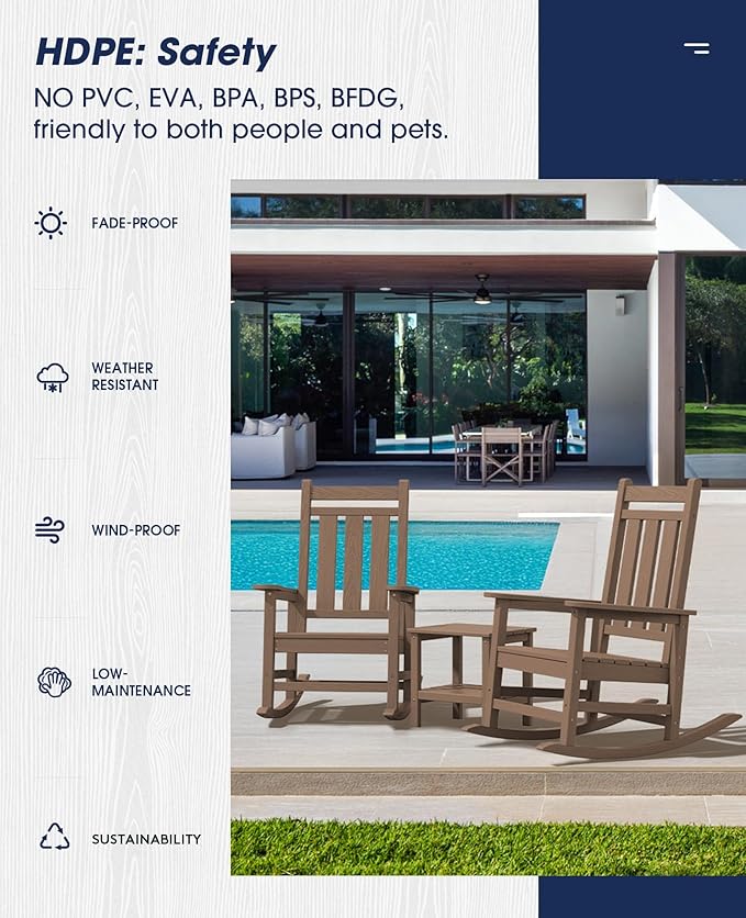 Brown Oversized Porch Rocking Chairs, Set of 2 with 350 lb Capacity