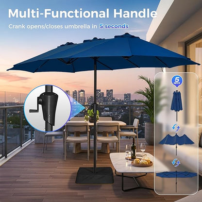 SUPERJARE 13FT Outdoor Umbrella for Patio, Double sided Pool Umbrellas with Fade Resistant Canopy, Large Table Umbrella for Deck, Market, Backyard - Navy Blue